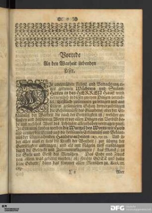 Vorrede An den Warheit liebenden Leser.
