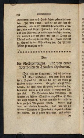 258-280, Von der Nothwendigkeit, und von denen Vortheilen die Trauben abzubeeren.