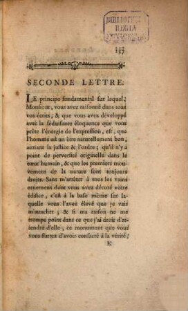 Lettres à Monsieur Rousseau, pour servir de réponse à sa lettre contre le Mandement de Monsieur l'Archevêque de Paris