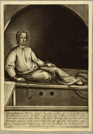 Bildnis des Mörders Frantz Läubler, Ganzfigur seitlich auf Kiste sitzend