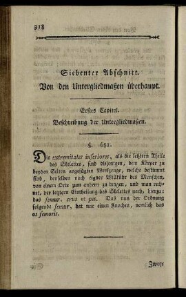 Erstes Capitel. Beschreibung der Untergliedmaßen. § 681.