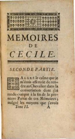 Mémoires de Cecile, Tome 2 (1752)