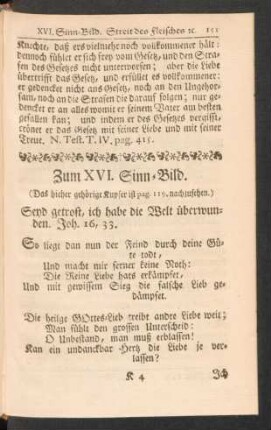 Zum XVI. Sinn-Bild. Seyd getrost, ich habe die Welt überwunden. Joh. 16, 33.