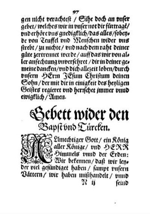 Gebett wider den Bapst und Türcken.