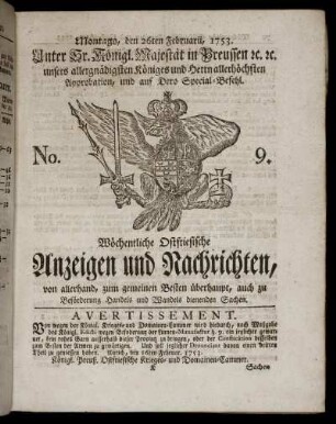No. 9. Montags, den 26ten Februarii, 1753.