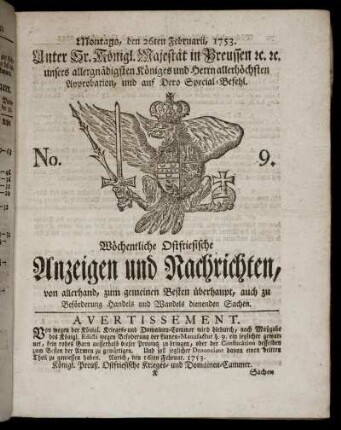 No. 9. Montags, den 26ten Februarii, 1753.