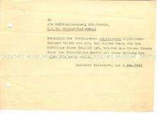 Schreiben des Kommandos Berlstedt an die Häflingskammer - Sachkonvolut