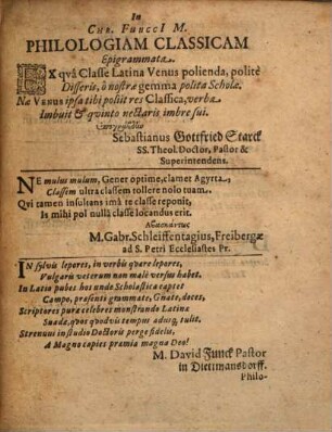Chr. Funccii ... commentatio de philologia classica