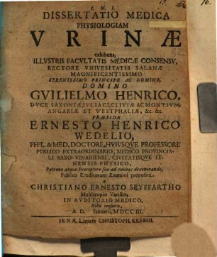 Diss. med. physiologiam urinae exhibens