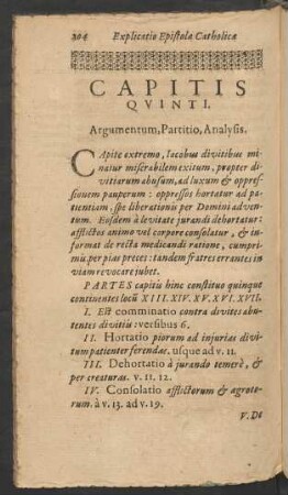 Capitis Quinti. Argumentum, Partitio, Analysis.