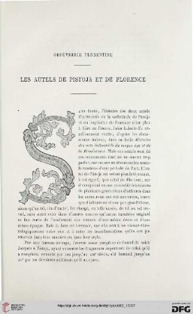 2. Pér. 27.1883: Orfèvrerie florentine : les autels de Pistoja et de Florence