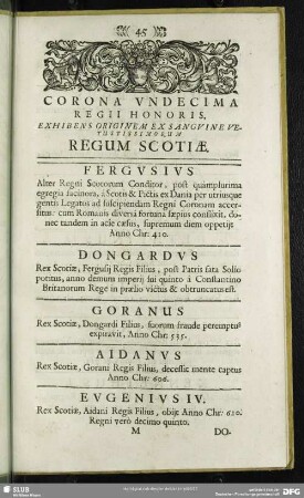 Corona Undecima Regii Honoris, Exhibens Originem Ex Sanguine vetustissimorum Regum Scotiae