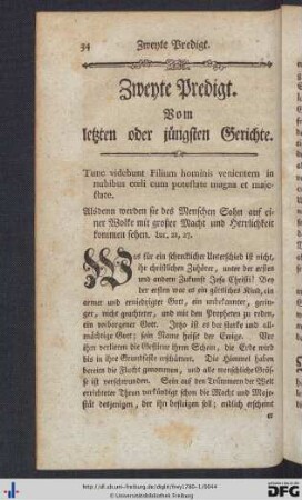 Zweyte Predigt. Vom letzten oder jüngsten Gerichte.
