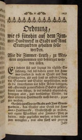 5037-5058, Ordnung, wie es fürohin auf dem Zimmer-handwerck...
