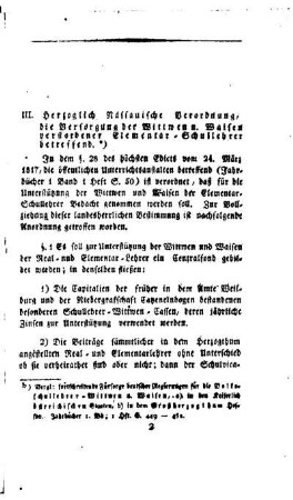 Herzoglich Nassauische Verordnung; die Versorgung der Wittwen u. Waisen verstorbener Elementar-Schullehrer betreffend