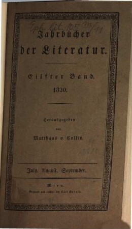 Jahrbücher der Literatur. 11, 11. 1820