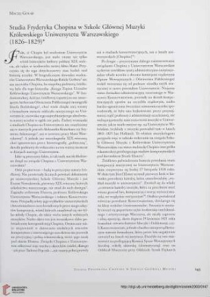 Studia Fryderyka Chopina w Szkole Głównej Muzyki Królewskiego Uniwersytetu Warszawskiego (1826-1829)