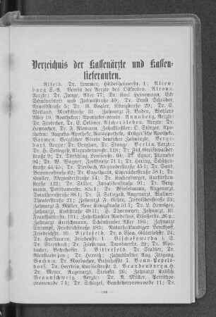 Verzeichnis der Kassenärzte und Kassenlieferanten.