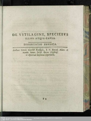 De Ustilagine, Speciebus Illius Atque Causa. Dissertatio Physica