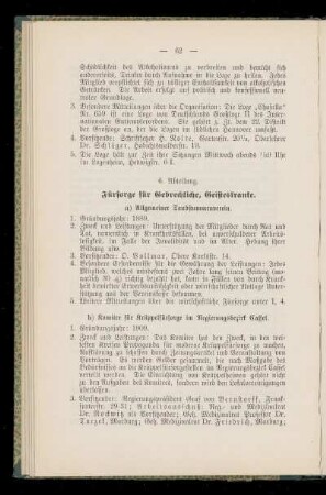 6. Abteilung. Fürsorge für Gebrechliche, Geisteskranke.