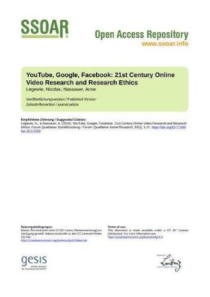 YouTube, Google, Facebook: 21st Century Online Video Research and Research Ethics