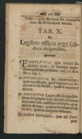 Tab. X. De Legibus officia erga subditos dirigentibus.