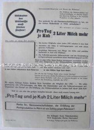 Propagandaflugblatt aus dem Patenbetrieb einer LPG zur Steigerung der Milchproduktion