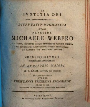 De Ivstitia Dei : Dispvtatio Dogmatica