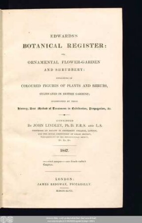 N.S. 20 = 33.1847: Edwards's botanical register, or ornamental flower garden and shrubbery