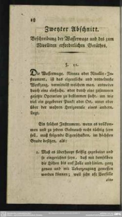 Zweyter Abschnitt. Beschreibung der Wasserwage und des zum Nivelliren erforderlichen Geräthes