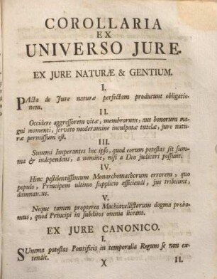 Corollaria Ex Universo Jure.