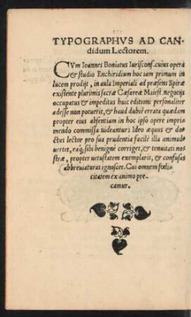 Typographus Ad Candidum Lectorem.