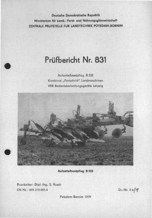 Aufsattelbeetpflug B 552