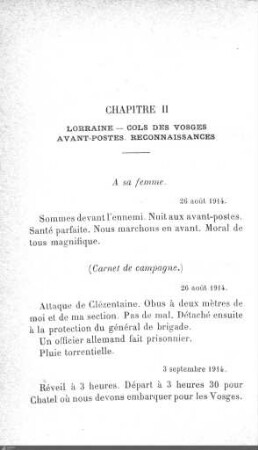 Chaptre II: Lorraine - Cols des Vosges avant-postes reconnaissances