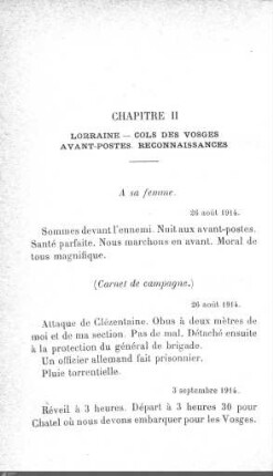 Chaptre II: Lorraine - Cols des Vosges avant-postes reconnaissances