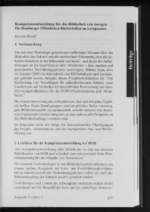 Kompetenzentwicklung für die Bibliothek von morgen. Die Hamburger Öffentlichen Bücherhallen im Lernprozess