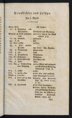 Druckfehler und Zusätze im I. Theile