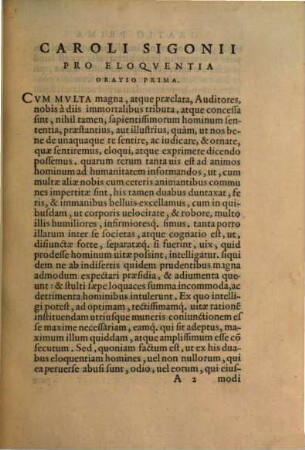 Carolii Sigonii Orationes septem : pro eloquentia IV, de usu lingua Latinae retihendo I, de laudibus historiae I, de studiis humanitatis I