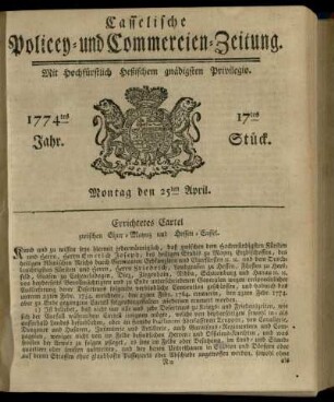 17tes Stueck, Montag den 25ten April 1774
