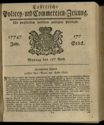 17tes Stueck, Montag den 25ten April 1774