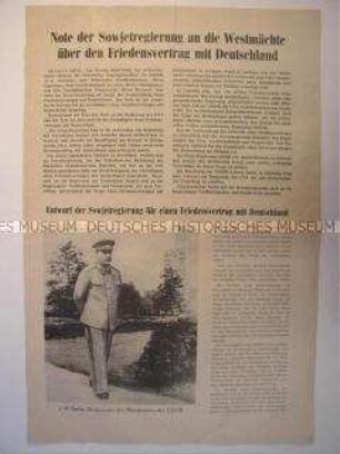 Sonderdruck mit der Note der UdSSR an die Westmächte für einen Friedensvertrag mit Deutschland