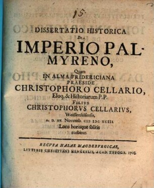 Diss. hist. de imperio Palmyreno