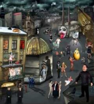 Surrealistische, verfremdete Stadtansicht