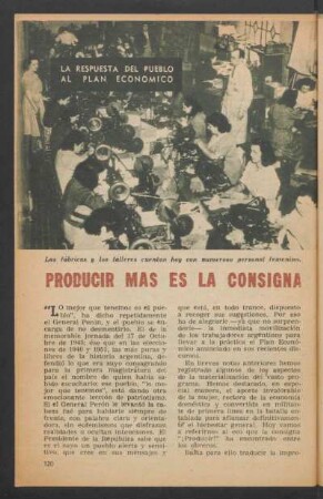 Producir más es la consigna : La repuesta del pueblo al Plan Económico