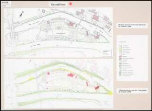 Fußgängerbrücke über die Neue Fahrt, Potsdam Schinkelwettbewerb 1993: Grundrisse im alten und neuen Zustand 1:1000