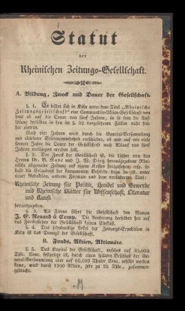 Statut der Rheinischen Zeitungs-Gesellschaft