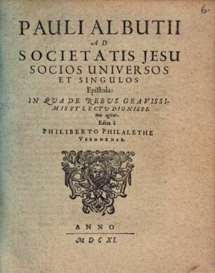 Epistola Pauli Albutii ad Jesuitas