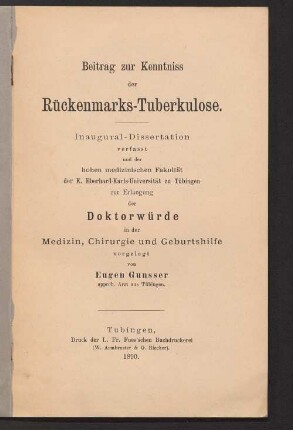 Beitrag zur Kenntniss der Rückenmarks-Tuberkulose