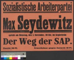Plakat zu einer öffentlichen Parteiversammlung der SAPD am 3. November 1931 in Braunschweig