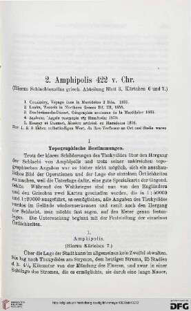 2: Amphipolis 422 v. Chr. (Hierzu Schlachtenatlas griech. Abteilung Blatt 3, Kärtchen 6 u. 7)